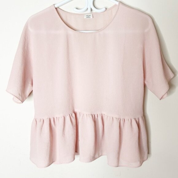 ARITZIA Wilfred Macee Blouse Top Cropped Peplum Short Sleeve Pale Pink XXS - Picture 9 of 16
